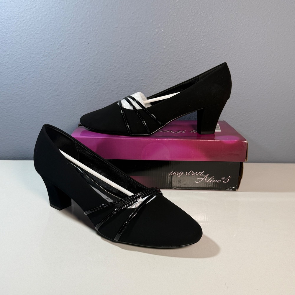 Easy Street Alive 5 Pumps Women 12M Black Strappy Block Heel‎ Shoes